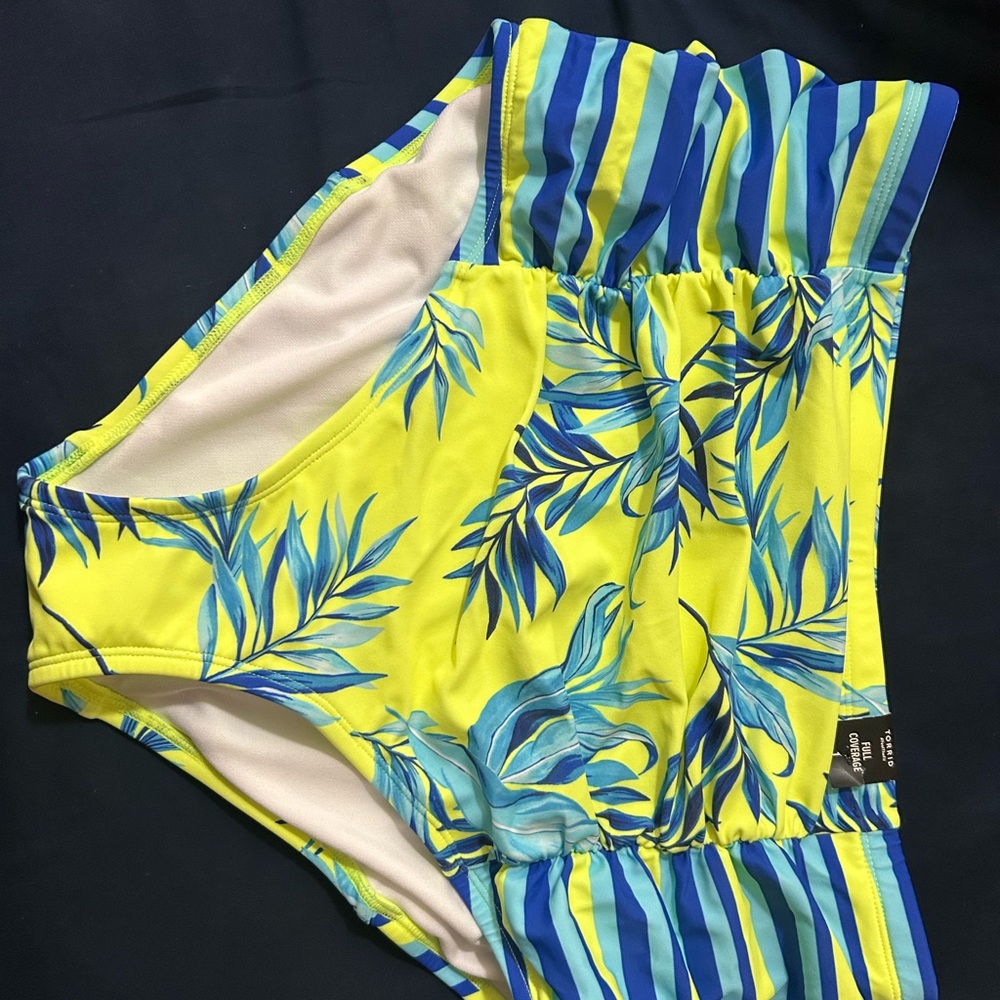RARE Torrid Yellow and Blue Tropical Print One-Piece Swimsuit Size 1